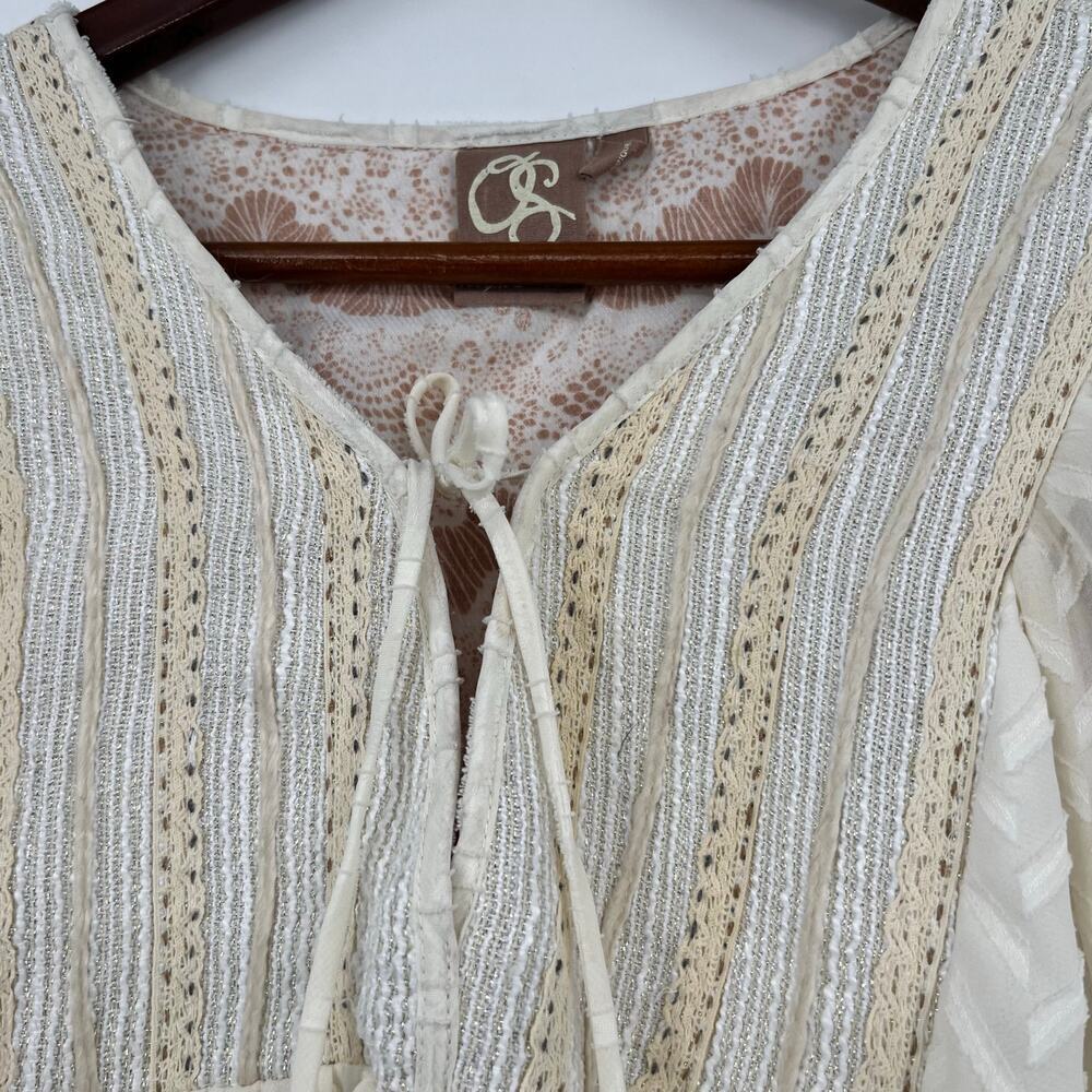 Anthropologie One September Attylie 3/4 Sleeve Peasant Blouse Embroidered Ivory - Picture 7 of 10